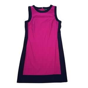 Lauren Ralph Lauren Colorblock Mod Shift Dress Pink Navy Sleeveless 8 Petite